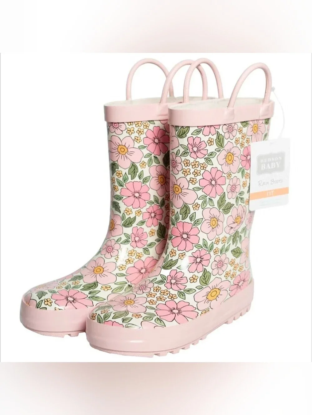 Hudson Baby Girls Rain Boots Pink Yellow Pretty Floral